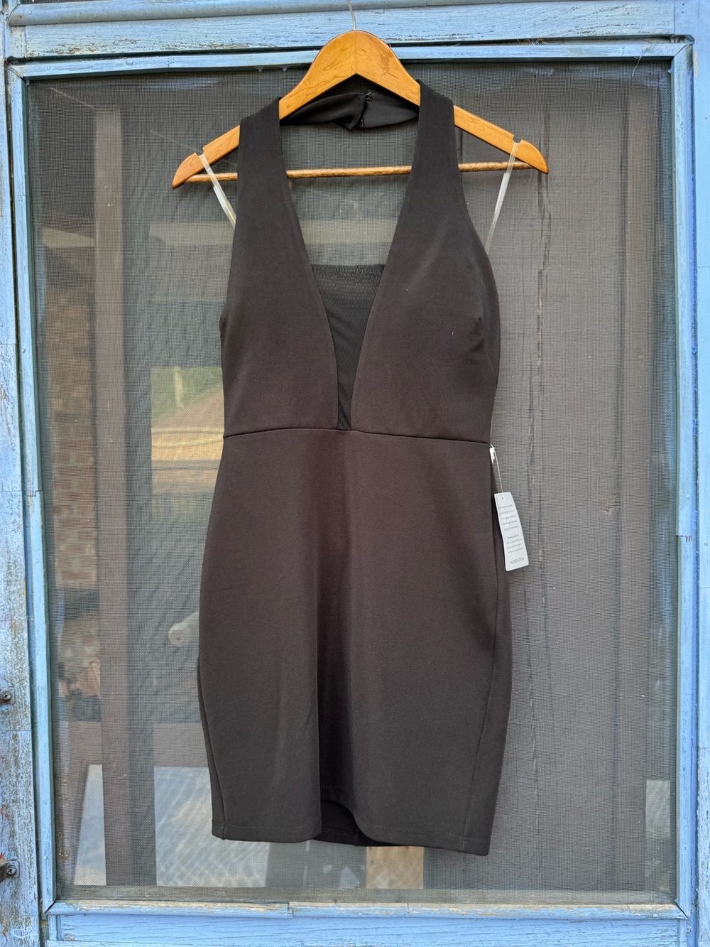 Nordstrom Black Plunge Halter Mini Dress